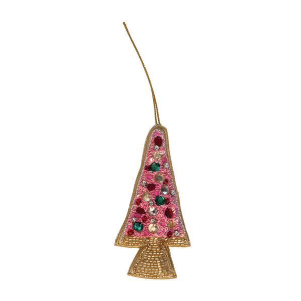 4-3/4"H Handmade Beaded Fabric Tree Ornament with Sequins