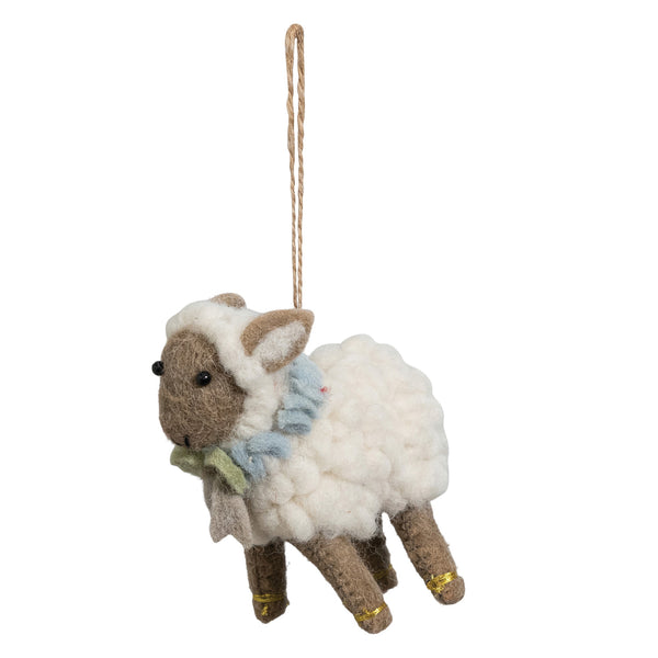 4"H Handmade Wool Felt Sheep Ornament with Scarf, Multi Color ©